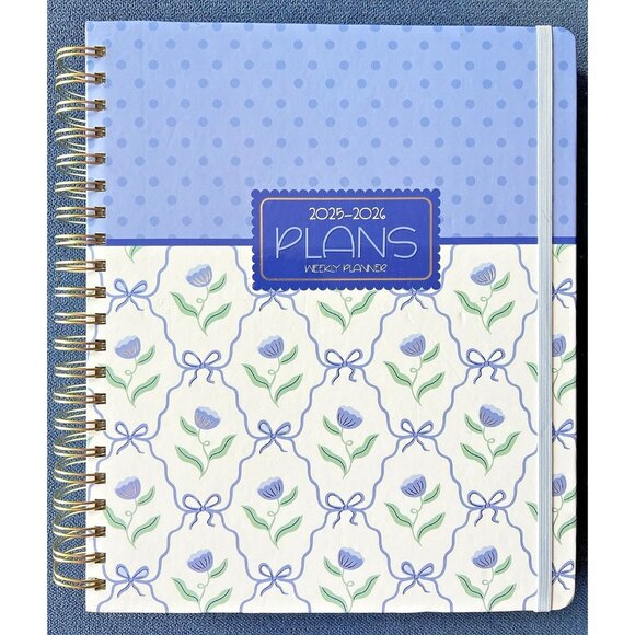 17 Month LG Planner BLUE BOWS FLOWER Aug 2025 - Dec 2026 Weekly Planning Note - Picture 1 of 16